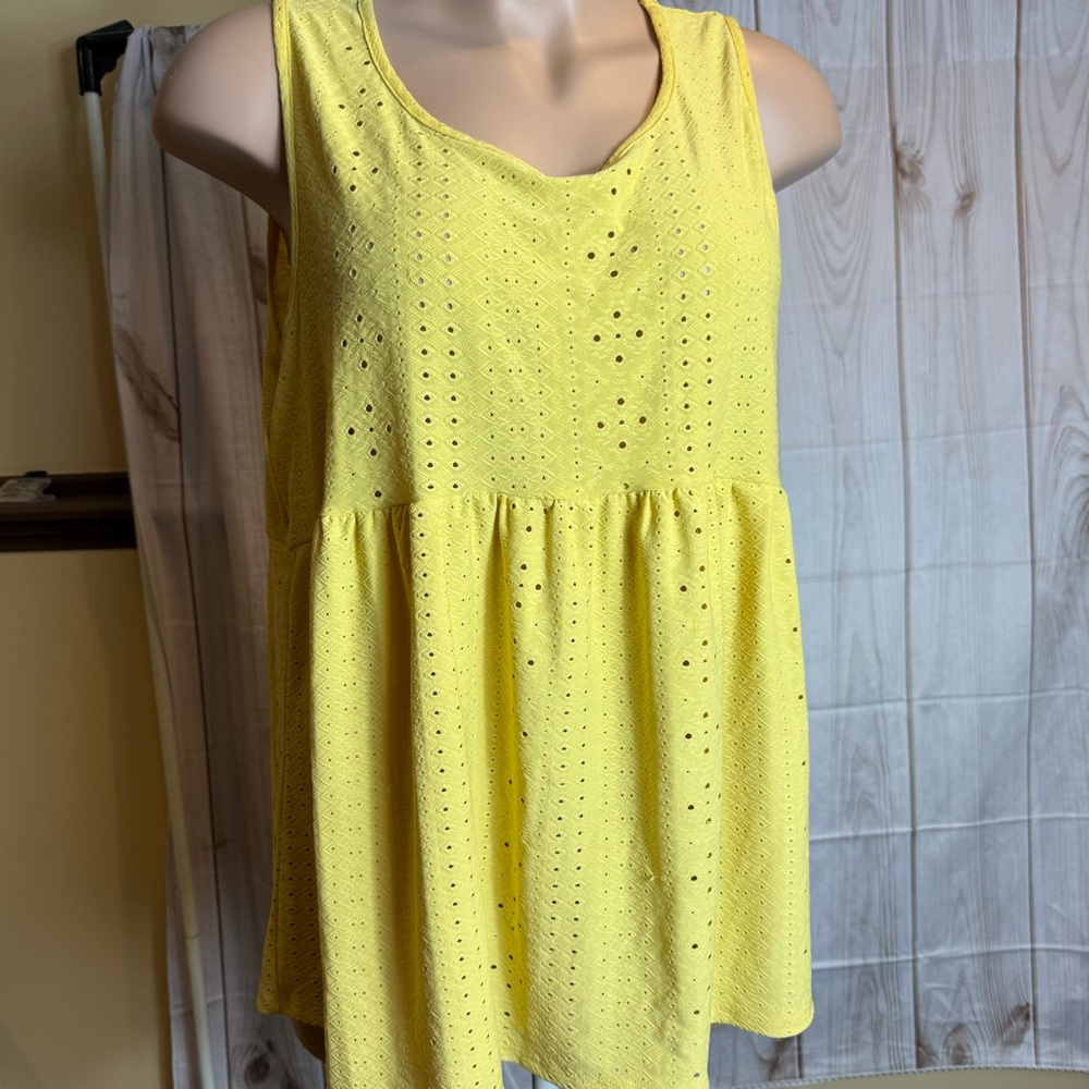 Chic Soul Yellow Eyelet Tank Top Plus Size 2X